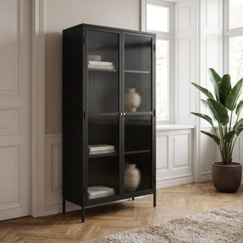 Bronco Vitrineskab i Sort Stål og Glas med Guldhåndtag fra Unique Furniture | 40x90x190cm - Billede 1