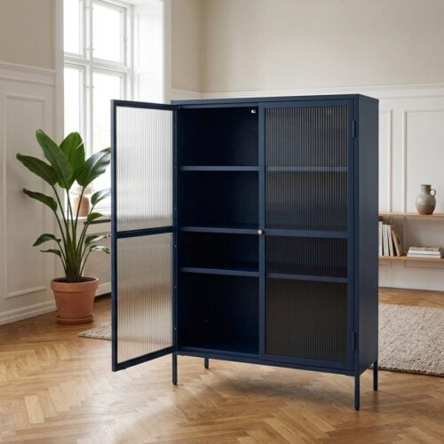 Bronco Vitrineskab i Stål Blå Stål med Håndtag i Guld fra Unique Furniture | 40x111x140cm - Billede 1