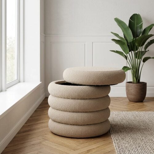 Brooklyn puf i Beige bourclé med opbevaring fra House Nordic | ø44x44 cm - Billede 1