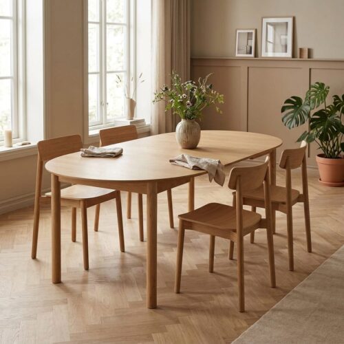 Bundaberg Spisebord i 100% Massiv Egetræ med Tillægsplader fra House Nordic | Ø120-220xH75cm - Billede 1