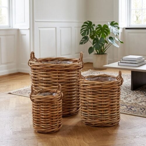 Burton Kurve af Naturfarvet Rattan | Sæt af 3 fra House Nordic | Ø38/50/62xH36/43/53cm - Billede 1