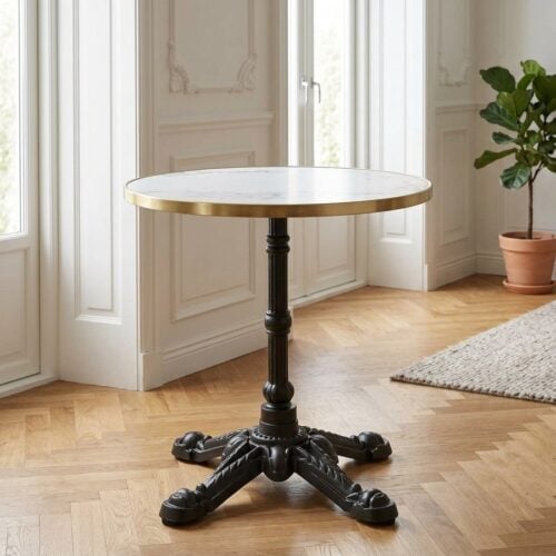 Cafébord i Hvid/Sort med Marmor Look og Guldkant fra House Nordic | Ø60xH74cm - Billede 1