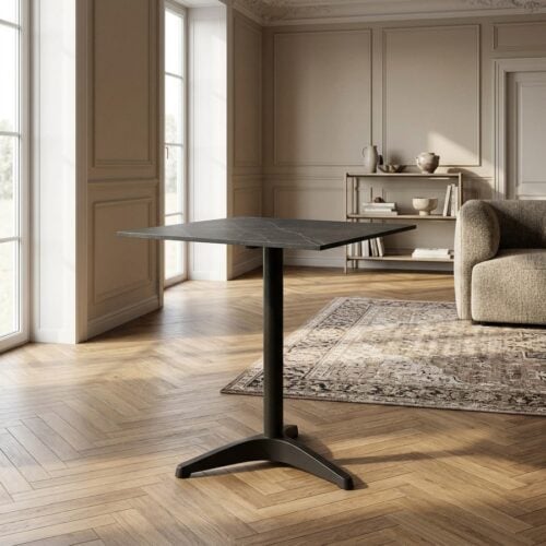 Caf&eacute;bord med Marmor Look Bordplade i M&oslash;rkegr&aring; med Sorte Ben i Aluminium fra House Nordic | 60x60x73 cm - Billede 1