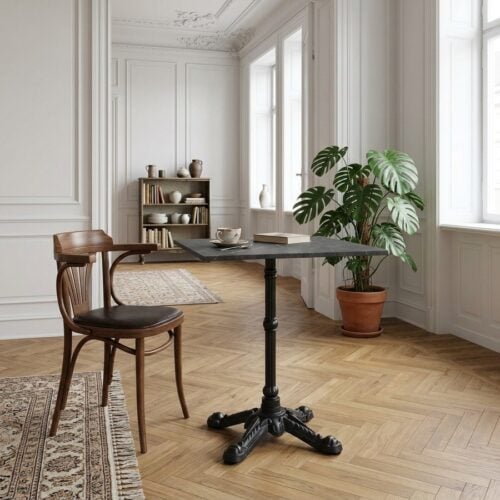 Caf&eacute;bord med Marmor Look Bordplade i M&oslash;rkegr&aring; og Sort Aluminium Stel fra House Nordic | 60x60x73cm - Billede 1