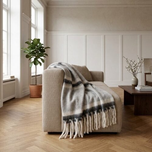 Carmel Plaid i Uld og Polyester i Grå og Hvid fra House Nordic | 130x170cm - Billede 1