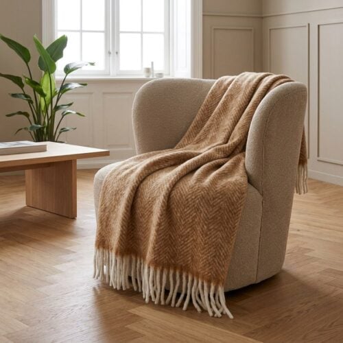 Carmel Plaid i Uld og Polyester i Tan fra House Nordic | L170xB130cm - Billede 1