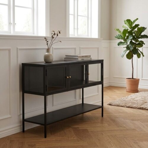 Carmel Skænk i Sort Metal med Høje Ben og Guldfarvet Greb fra Unique Furniture | 40x131,8x88cm - Billede 1