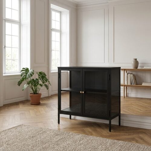Carmel Skænk i Sort Stål med 2 Låger og Gyldne Håndtag fra Unique Furniture | 40x90x85cm - Billede 1