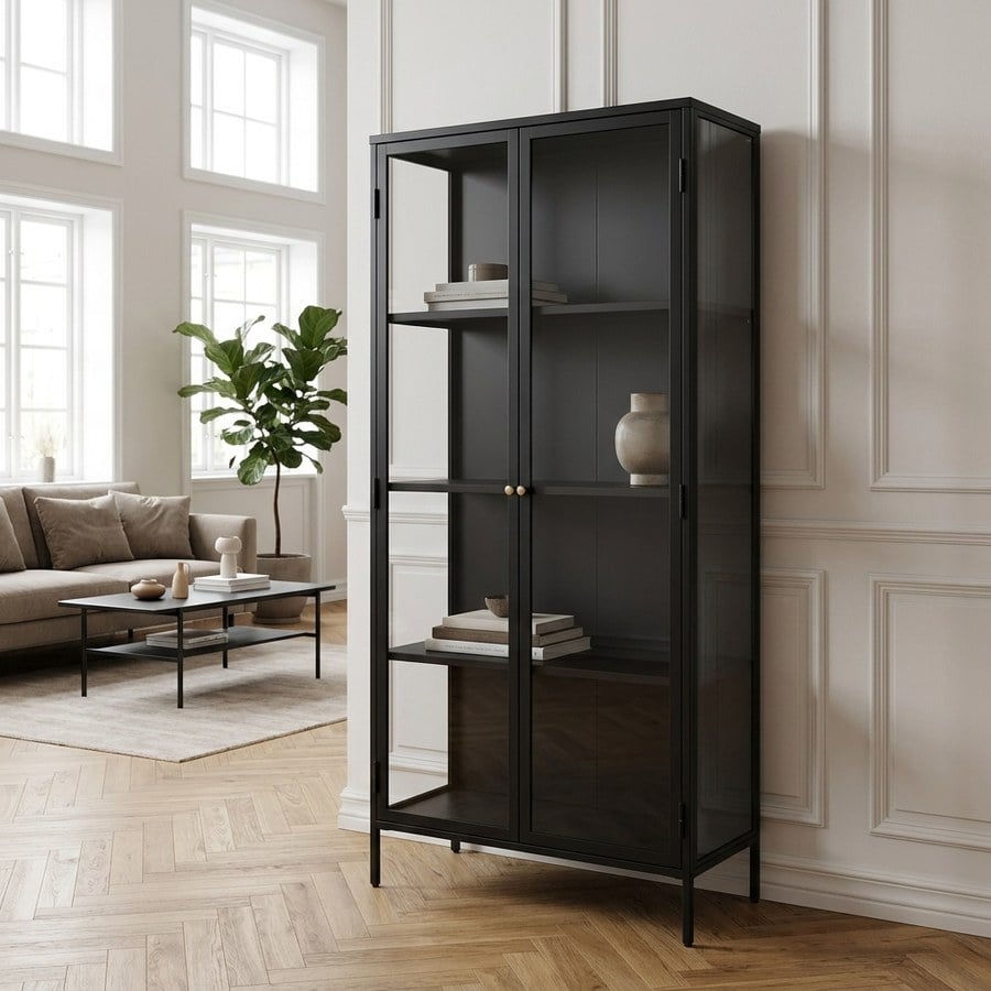 ai-miljoe-1-carmel-skab-i-sort-st-l-med-gyldne-h-ndtag-fra-unique-furniture-40x90x190cm-236834 Carmel Skab i Sort Stål med Gyldne Håndtag fra Unique Furniture | 40x90x190cm - Billede 1