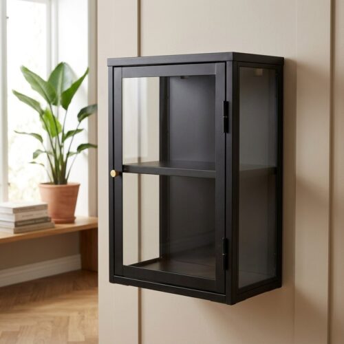 Carmel Vægskab i Sort Stål med Guldhåndtag og Front i Glas fra Unique Furniture | 25x45x60cm - Billede 1