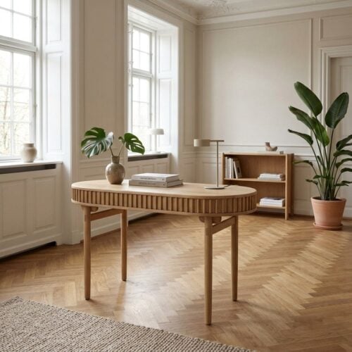 Carno Skrivebord i Natur Egetræsfinér og Massiv Eg fra Unique Furniture | B120xD60xH75cm - Billede 1