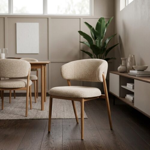Cavi Spisebordsstol i Sand Polyester & Stel i Natur Trælook Stål fra House Nordic | LBH 65x57x80 cm - Billede 1