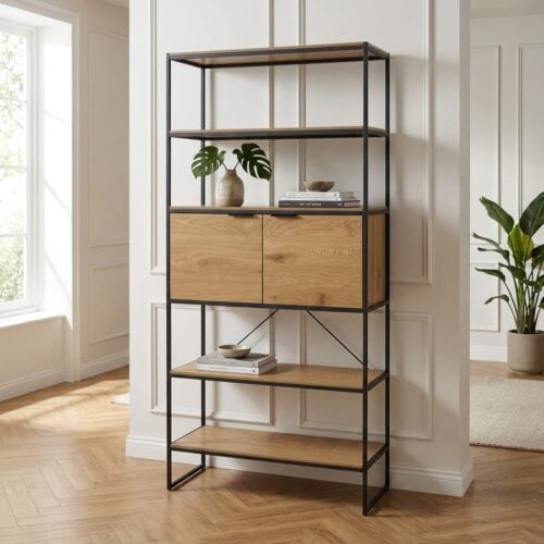 Cesura Bogreol i Egetræsmelamin med Sorte Metalben fra Unique Furniture | B90xD40xH190cm - Billede 1