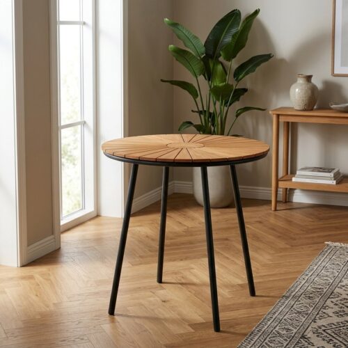 Cleveland Cafébord med Massiv Teaktræs bordplade Fra House Nordic | ø70x74 cm - Billede 1