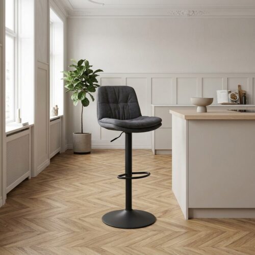 Colville Barstol i Mørkegrå Stof med Sort Stålstel fra Unique Furniture | B47xH94-110xD55cm - Billede 1