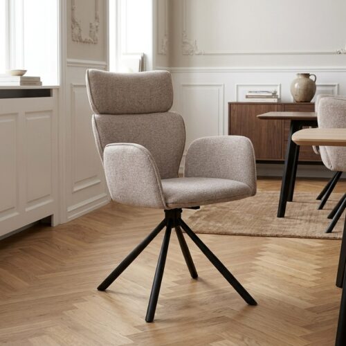 Cordoba Spisebordsstol med Drejefod i Sandfarvet Polyester med Sorte Ben fra House Nordic | L61xB61xH95cm - Billede 1