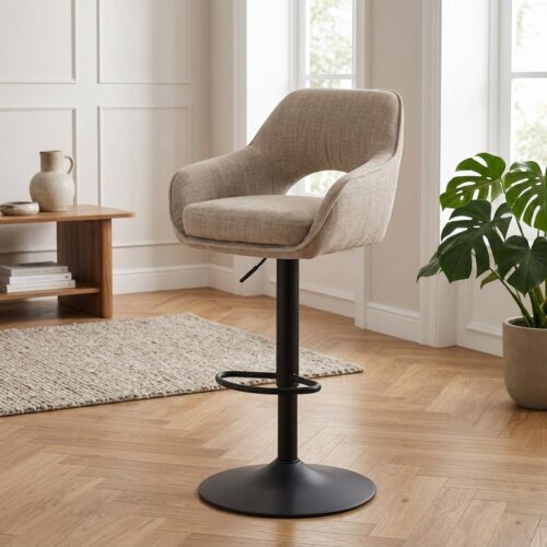 Cowley Barstol i Hørfarvet Polyester med Sort Stel fra Unique Furniture | B51xH95,5-110,5xD54cm - Billede 1