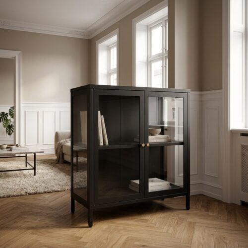 Dalby Skab I Sort Stål Med 2 Glaslåger Fra House Nordic | BDH 80x35x80 cm - Billede 1