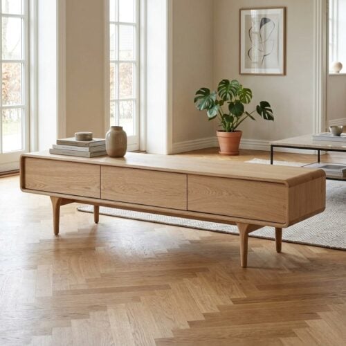 Darwin TV-bænk i Massiv Egetræ & MDF Eg i Natur fra House Nordic | L180xB45xH45cm - Billede 1