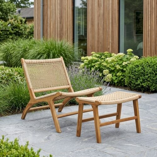 Derby Loungesæt med Stol og Skammel i Teak og Natur Rattan fra House Nordic | L80xB60xH73 cm - Billede 1