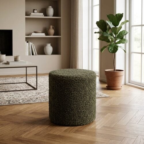 Ejby Puf i Grøn Teddystof fra House Nordic | Ø34xH36 cm - Billede 1