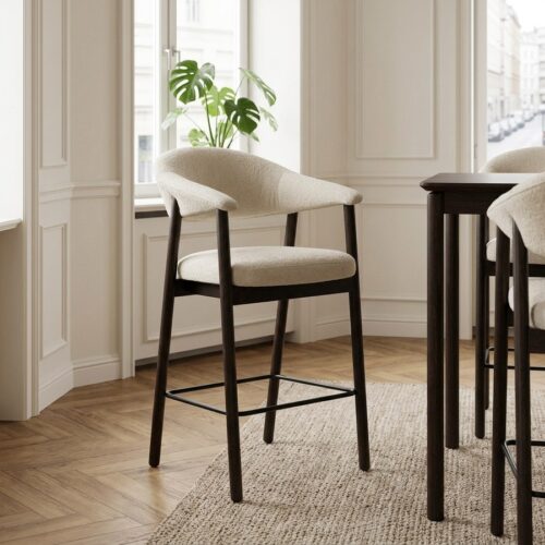 ELK Counterstol i Sand Polyester & Ben i Mørk Espresso Egetræ fra Unique Furniture | D56xB57xH104 cm - Billede 1