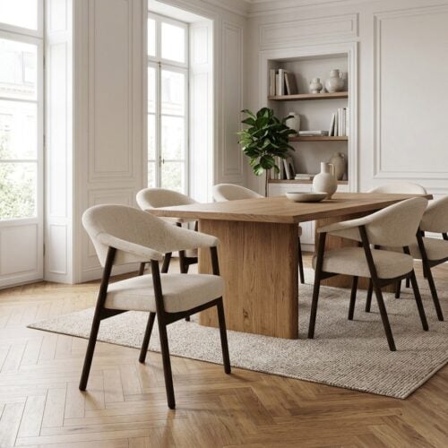 ELK Spisebordsstol i Sand Polyester & Ben i Mørk Espresso Egetræ fra Unique Furniture | B63xD63xH81 cm - Billede 1