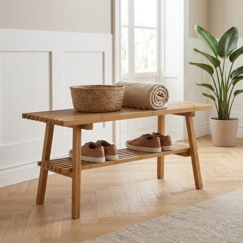Ember Bænk i 100% Bambus med skohylde Fra House Nordic | 28x70x45 cm - Billede 1