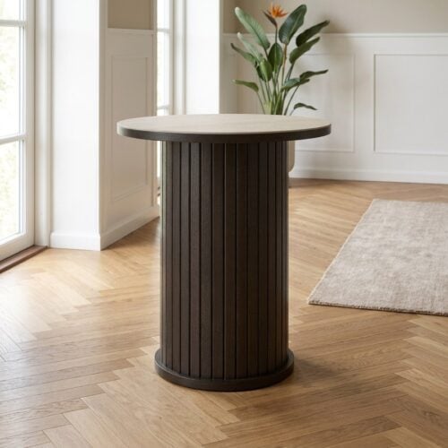Enna Søjlebord i Mørk Espresso Egetræ & Sand Keramik fra Unique Furniture | Ø50x55 cm - Billede 1