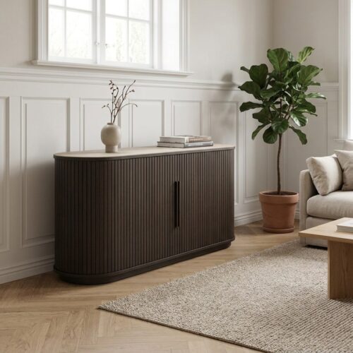 Enna Sideboard i Dark Espresso Egetræ & Sand Keramik fra Unique Furniture | B165xD45xH76 cm - Billede 1