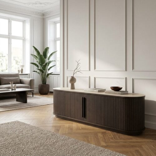 Enna TV Bænk i Mørk Espresso Egetræ & Sand Keramik fra Unique Furniture | D40xB180xH50 cm - Billede 1