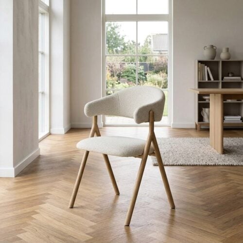 Frances Spisebordsstol i Off White Polyester & Ben i Natur Egetræ & Metal fra Unique Furniture | B58xD57,5xH82 cm - Billede 1