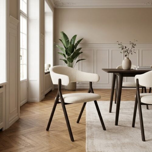 Frances Spisebordsstol i Råhvid Polyester & Ben i Mørk Espresso Egetræ & Metal fra Unique Furniture | B58xD57.5xH82 cm - Billede 1