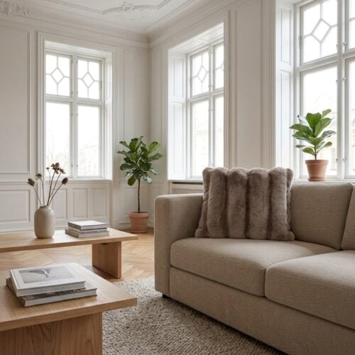 Galena Pude i Beige imiteret pels Fra House Nordic | 45x45 cm - Billede 1