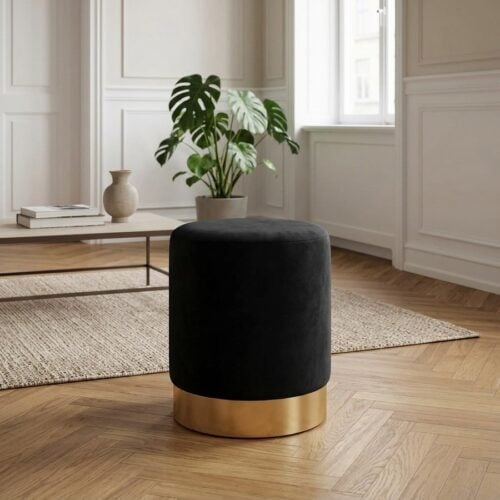 Gamby puf i sort velour med messing kant fra House Nordic | ø34x43 cm - Billede 1