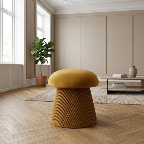 Hampton puf i Okker velour fra House Nordic | ø39x42 cm - Billede 1