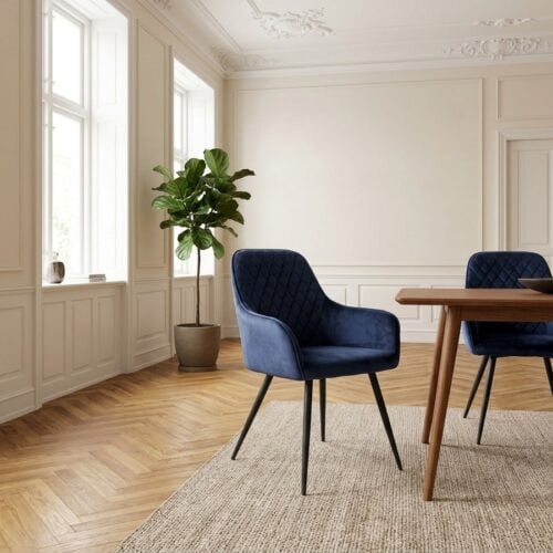 Harbo Spisebordsstole i Blå velour med sorte stål ben fra House Nordic - Billede 1