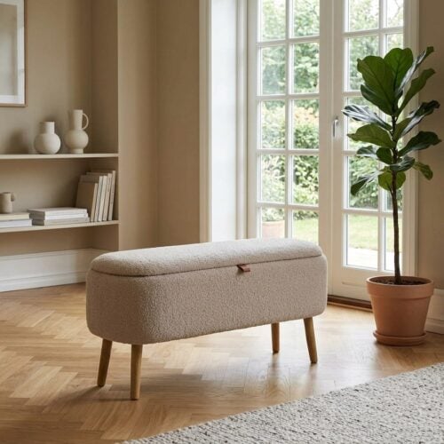 Harlow Bænk med Opbevaring i Beige Bouclé fra House Nordic | L95xB37xH45cm - Billede 1