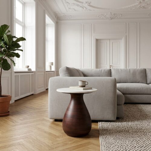 Heide Hj&oslash;rnebord i M&oslash;rkebrun/Hvid fra House Nordic | &Oslash;40xH41cm - Billede 1