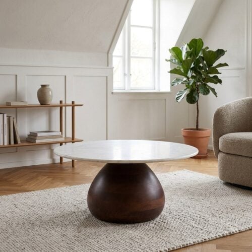 Heide Sofabord i M&oslash;rkebrun/Hvid fra House Nordic | &Oslash;70xH35cm - Billede 1
