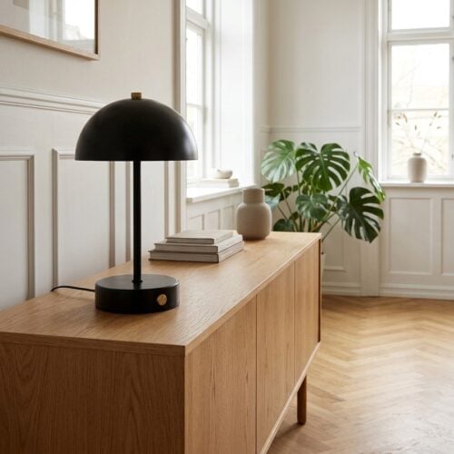 Holt Genopladelig LED Bordlampe i Sort/Messing Fra House Nordic | Metal - Ø15 x H25 cm - Billede 1