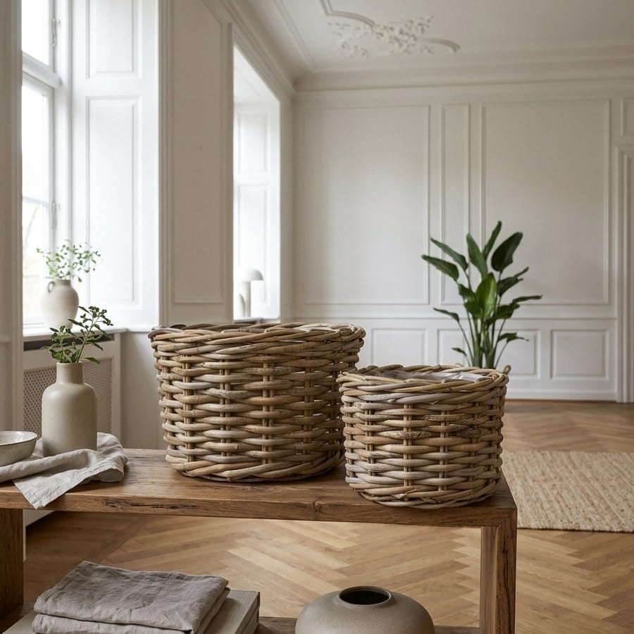 ai-miljoe-1-kalak-kurve-af-naturfarvet-rattan-s-t-af-2-fra-house-nordic-27-35xh18-22cm-194475 Kalak Kurve af Naturfarvet Rattan | Sæt af 2 fra House Nordic | Ø27/35xH18/22cm - Billede 1