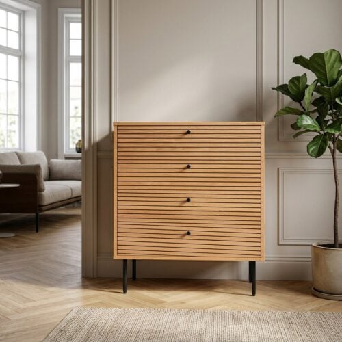 Kyoto Kommode i Natur Egefiner med Sorte Metalben Fra House Nordic | 4 skuffer 80x40x85 cm - Billede 1
