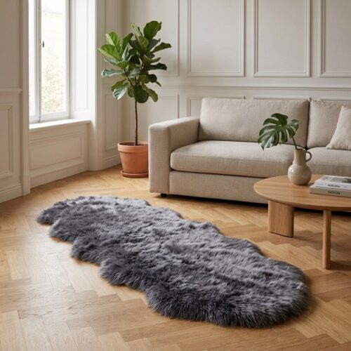 Lammeskind i imiteret grå polyester Fra House Nordic | 60x180 - Billede 1
