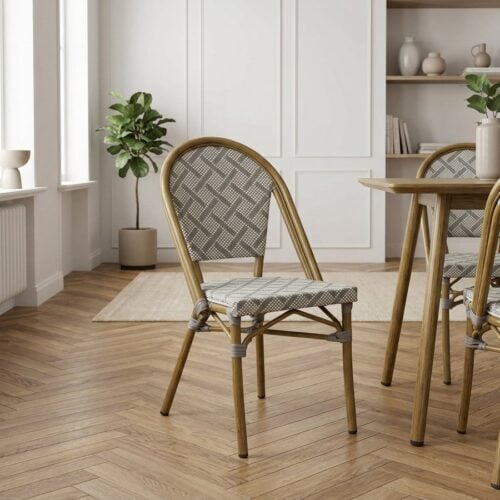 Lauria Spisebordsstol i Hvid/Grå med Bambuslook Aluminium Ben fra House Nordic | L57xB45xH88cm - Billede 1