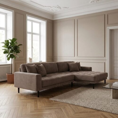 Lido Højrevendt Loungesofa i Brun Fløjl med Sorte Træben fra House Nordic | B290xL170xH76cm - Billede 1