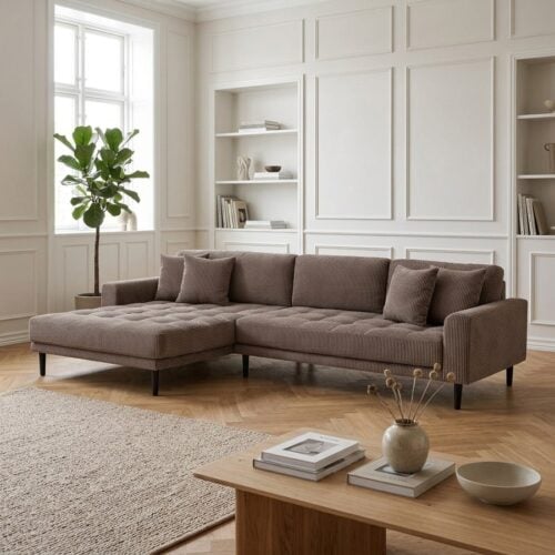 Lido Venstrevendt Loungesofa i Brun Fløjl med Sorte Træben fra House Nordic | L290xB170xH76cm - Billede 1