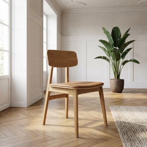 Livo Spisebordsstol i Tan PU Læder med Egetræsben fra Unique Furniture | B46xD55xH82cm - Billede 1