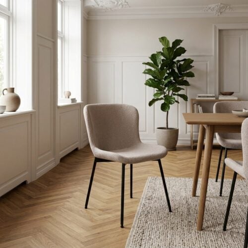 Maceda Spisebordsstole i Beige bouclé med sorte stål ben fra House Nordic - Billede 1