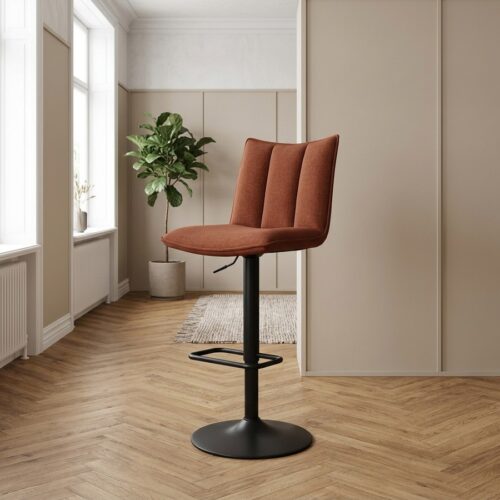 Marilla Barstol i Rustfarvet Stof med Sort Stål Stel fra Unique Furniture | B52xD53xH98,5-113,5cm - Billede 1